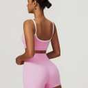 Workout Sets for Women 2 Piece Contrast Panel Sports Bra Tummy Control Butt lifting Shorts Jogger Outfits (Pink, L)