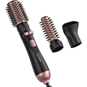 Mooqlizz Rotating Hair Dryer Brush, 3 in 1 Round Hot Air Spin Brush Set, Volumizer Blow Dryer Brush with 2 Brushes and Concentrator, Pink Black