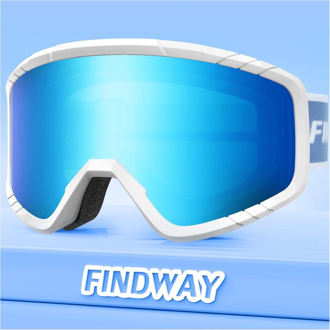 findway Kids Ski Goggles for Boys Girls Youth-OTG Anti-Fog Over Glasses Kids Snow/Snowboard Goggles (Revo Blue Lens-vlt:12%)