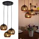 3-Light Pendant Light with Snowflake Carved Shade, Adjustable Height, Matte Black Finish, Pendant Lights Kitchen Island, E26 Base  Vintage Chandelier for Kitchen, Dining Room, Living Room, Caf, Bar