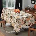 Newbridge Happy Halloween Witches Brew 60 x 84 Inch Rectangle Vinyl Tablecloth with Flannel Backing, Cute Ghost, Cat and Pumpkin Design, Easy Care Wipe Clean Halloween Table Cover