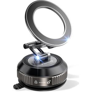 Tri-Folding Car Phone Holder for Magsafe[80+LBs Strongest Suction & 2850gf Strongest Magnetic], 360Adjustable Phone Holders for Car, Suction Cup Phone Mount for iPhone17Pro Max /16/15/14SeriesBlack