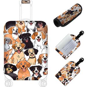 Travel Luggage Cover,Multiple Cute Dogs Theme Suitcase Cover Accessory Kit, Luggage Tag, and Comfortable Luggage Handle Wrap, Washable Zipper Close Luggage Suitcase Protector (18-20 inch,S)