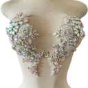 Handmade Shining Rhinestones lace Applique Patches Sewing Beads Sequins Stone Trim Accessories for Wedding Dress 1 Pair/Bag 11X4.3inches (Clear AB)