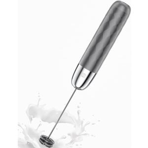 Maestri House Rechargeable Milk Frother, LunaFro Mini Handheld Electric Foam Maker Detachable Stainless Steel Whisk Drink Mixer Foamer Mini Blender for Matcha, Lattes, Cappuccino, No Stand (Medium Gray and Silver)