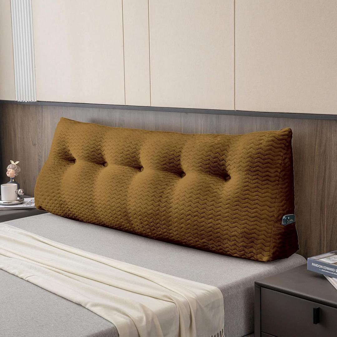 Large Bolster Triangular Headboard Wedge Backrest Positioning Support Bed Rest Reading Pillows Headboard Wedge Pillows for Day Bed with Removable Cover (Queen (59x8x20 Inches), Gold)