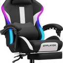 GTRACING Gaming Chair with Foot Rest & Racing Style RGB LED Lights, Breathable Fabric for Home Office Desk, Ergonomic High Back Computer Chair with Headrest & Lumbar Support, RGB Black