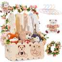 Wooden Baby Shower Crate Closet with Handle, Baby Shower Basket Bear Crate Box, Newborn Boy Girl Welcome Gift Basket,Easy Assembly Baby Baskets for Baby Shower (Small)