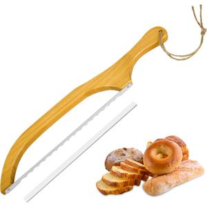 Bread Slicer, 15.7-inch Sourdough Bread Knife with protective cover, Used for Homemade Bread, Baguettes, Sandwich, Fruits(Suitable for right hand) (Wood color)