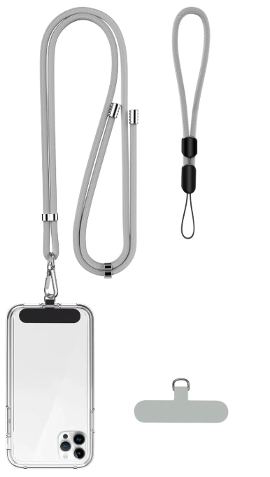 takyu Phone Lanyard, 2 Pack Adjustable Cell Phone Lanyard Crossbody Neck Strap & 2 Pack Phone Wrist Strap with 2 Pcs Tether Tabs Compatible for iPhone Android SmartphonesBlack Grey