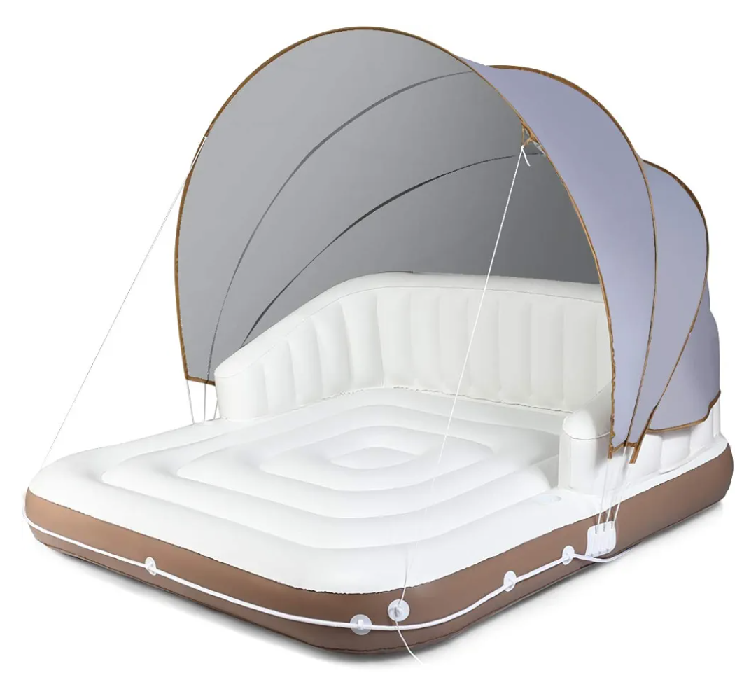 Giantex Canopy Island Inflatable Lounge, Floating Island Raft w/SPF50+ Retractable Detachable Sunshade, 71" x 71" Inflatable Pool Float Canopy w/2 Cup Holders Backrest Armrest for Pool Lake River
