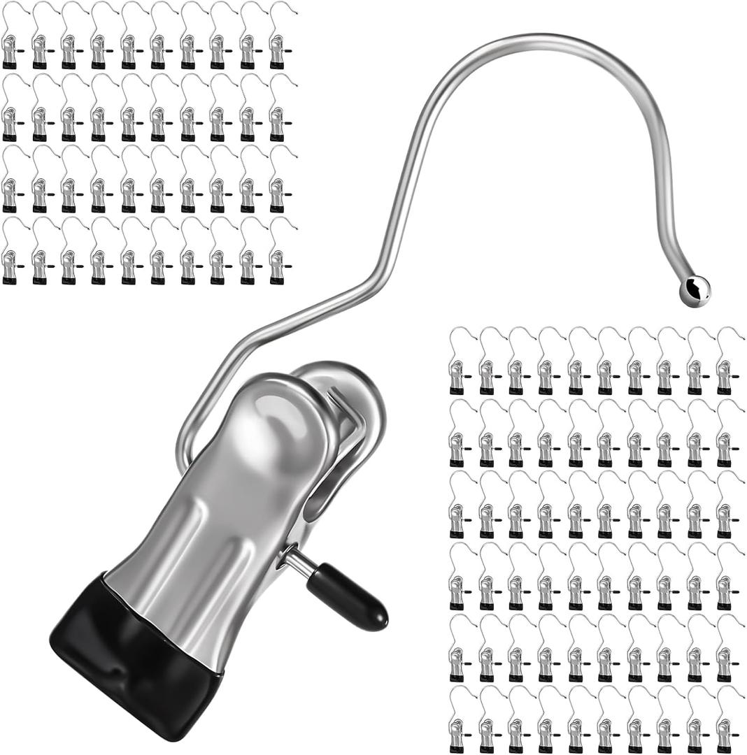 100 Pack Hanger Clips, Heavy Duty Laundry Hooks with 360 Rotation - Space Saving Clothes Pins for Closet, Boots, Pants, Hats, Towels (Silver)