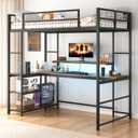 Tatub Twin Loft Bed with Large Desk and LED Lights, Space-Saving Bed for Teens, Kids, Adults, Black