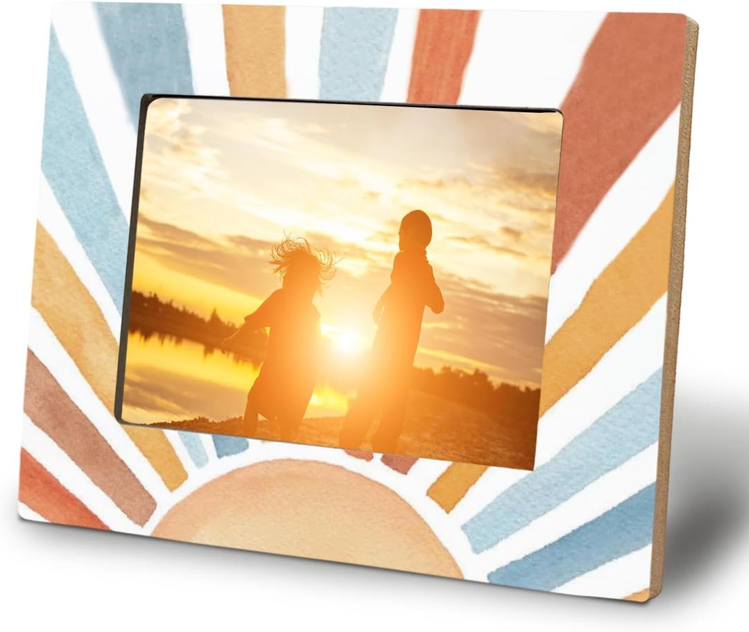 WHCHJ Boho Sun 5x7 Picture Frame, Boho Photo Frame, Abstract Rainbow Sun Sunshine Wood Frames for Nursery Girls Boys Kids Room Wall or Tabletop Display