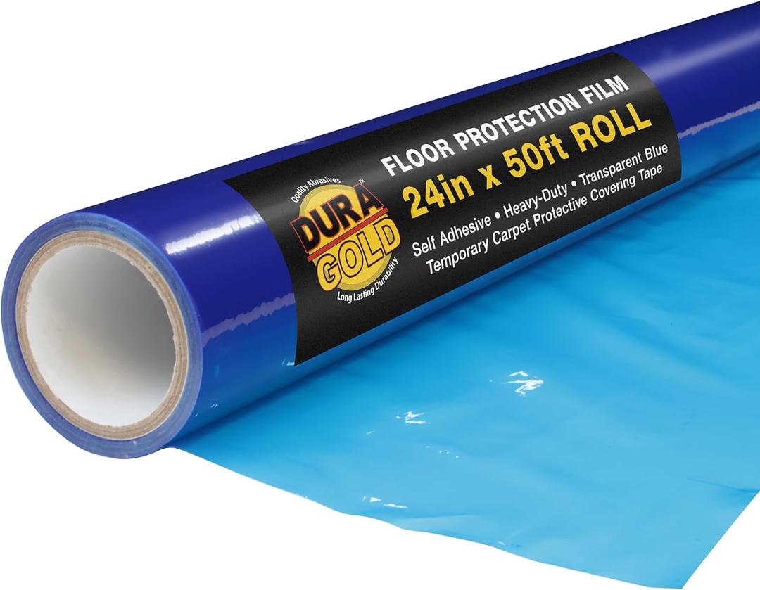 Dura-Gold Floor Protection Film, 24-inch x 50' Roll - Blue Self Adhesive Temporary Floor Covering, Protect Flooring from Foot Traffic, Paint Spills, Dust, Construction Debris, Moving - Hardwood, Tile