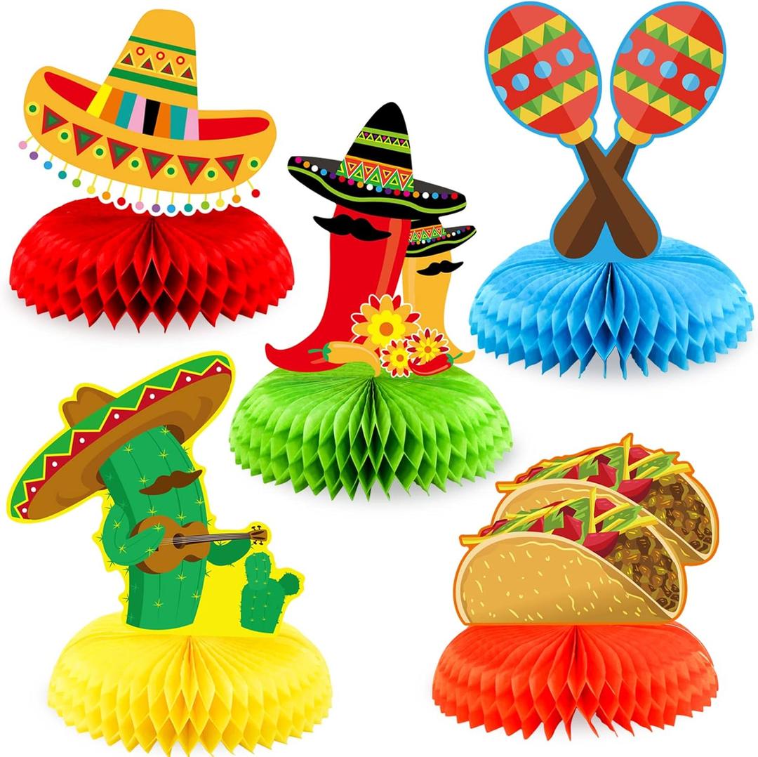 Fancy Land Fiesta Honeycomb Table Centerpiece Mexican Party Decorations Cinco De Mayo Honeycomb Centerpiece for Mexican Themed Decor Supplies 5 Packs