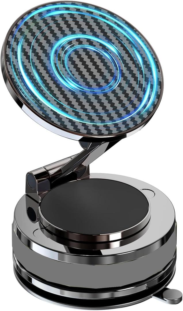 NZKEEYZI Phone Holders for Your Car, Compatible with MagSafe, Ultra Vacuum Suction Cup Mount, 360 Rotation, Car Phone Holder Compatible with All Models, Carbon Fiber Grey