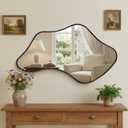 Asymmetrical Wall Mirror, Irregular Shaped Frameless Vanity Mirror, Modern Decorative Mirror for Entryway, Living Room, Bathroom (Black, 43" L x 26" W)
