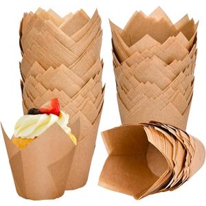 Neyimqr 120 Counts Natural Tulip Cupcake Liners for Baking Cups, Food Grade Parchment Paper Muffin Liners Holders, Standard Tulip Cupcake Liners, Greaseproof Cup Cake Wrappers for Party, Christmas