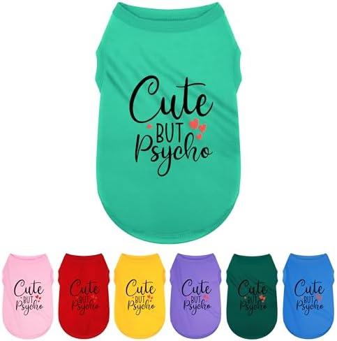 Expressive Polyester Dog Shirt Vest: Soft and Lightweight Puppy Shirt for Small and Medium Dogs, Featuring The Playful 'Cute but Psycho' Slogan Print Shirts Tank Top Turquoise XL