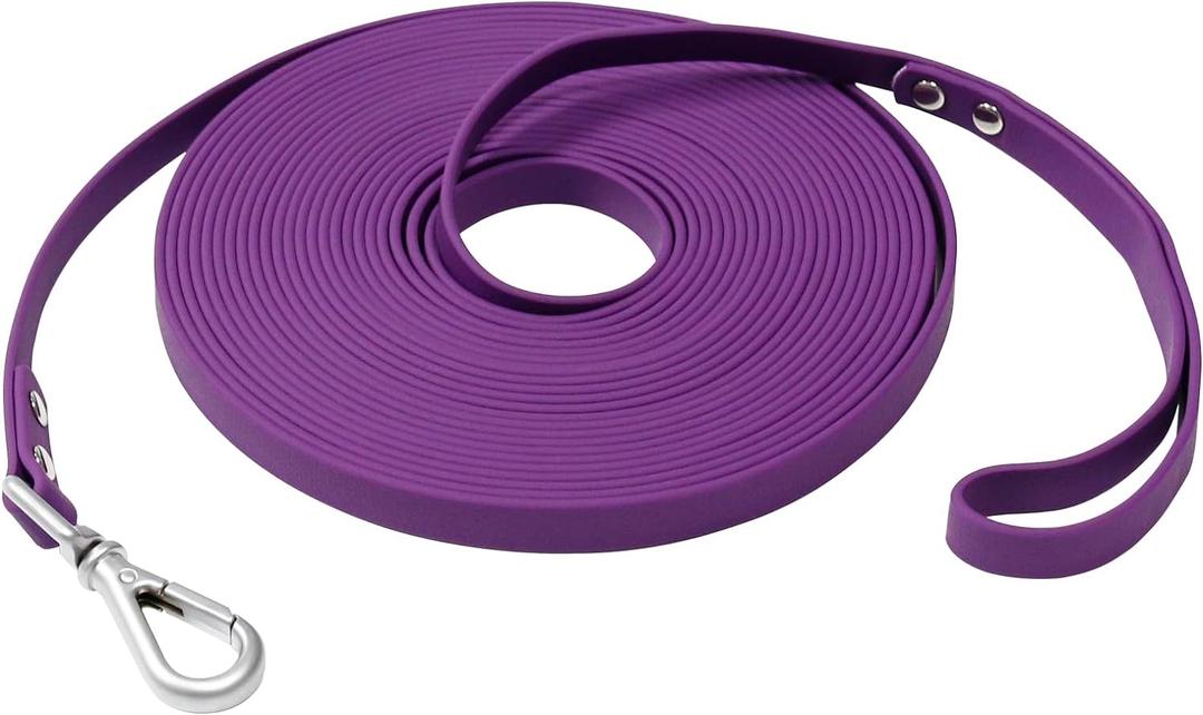 Long Dog Leash Waterproof Recall Training Lead Outdoor Long Line Great for Training, Beach, Play, Camping, or Backyard (50ft, Purple)
