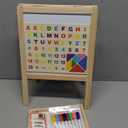 Tabletop Wooden Art Painting Easel for Kids 2-4, Chalkboard & Double-Sided Drawing Whiteboard for Toddlers, 4-in-1 Desk Easel with Magnetic Letters/Numbers & Flashcards Markers, Eraser