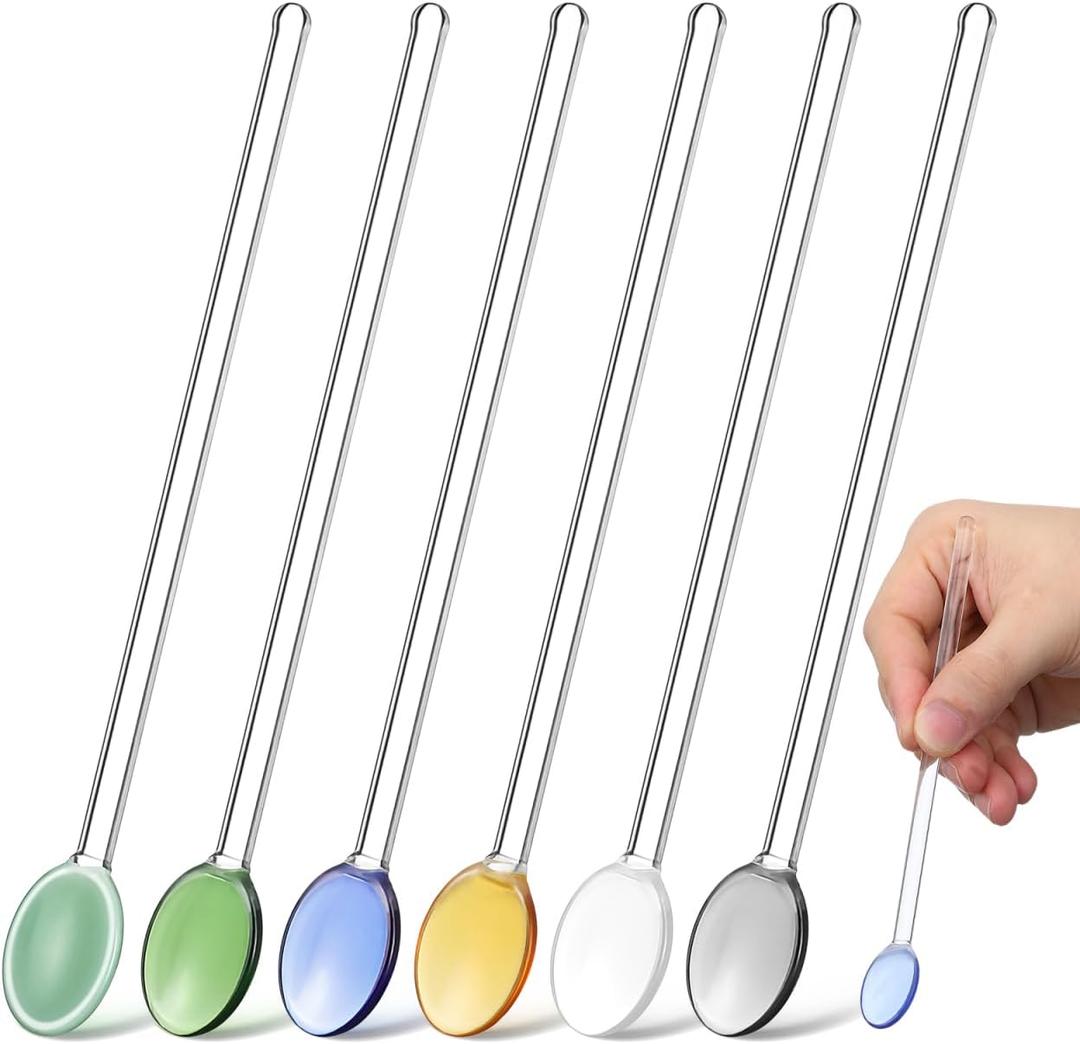 2 x DOITOOL Colorful Glass Spoons for Coffee Stirring, 6Pcs Borosilicate Rod Reusable Teaspoons for Tea Espresso Cocktails, Long Handle Swizzle Stick for Hot Cold Drink, 5.5 Inch Mixing Utensil