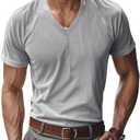 TAFLE Mens T Shirts Summer Short Sleeve V Neck T-Shirt Casual Corduroy Shirt Fitted Tee Shirt, Size M