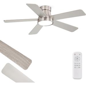 Fanbulous 42 Inch Ceiling Fans with Lights and Remote,Indoor Modern Flush Mount Ceiling Fan with 3CCT 6-Speed Quiet DC Motor,Black Small Low Profile Ceiling Fan for Bedroom Living Room Office(Nickel)