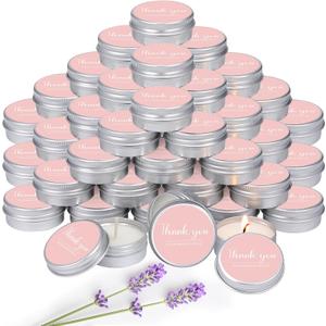 MTLEE 50 Pcs Pink Wedding Thank You Candles Gifts for Guests, Bridal Shower Baby Shower Favors, 1 oz Mini Lavender Scented Soy Wax Candles Tin Bulk for Birthday Aromatherapy Party Favors