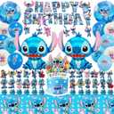 53 Pcs Blue Party Supplies, Birthday Decorations Set Include Banner, Balloons, Hanging Swirls, Cake Toppers, Tablecloth for Cartoon Theme Party