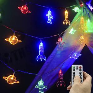 Children's Room LED String Lights with Remote 20 LED 11 FT 8 Modes Battery Operated Space String Lights with Rocket Spaceship Astronaut Pendants Holiday Party Lights for Kids Room Multicolor