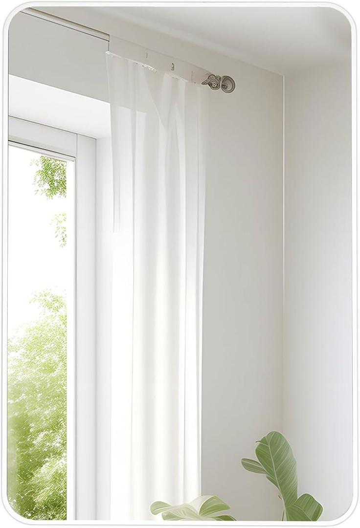 White Bathroom Mirror, 24 x 36 Inch Rectangle Wall Mirror with Wood Frame,Vanity Modern Tempered Glass Mirror for Bedroom,Entryway,Living Room