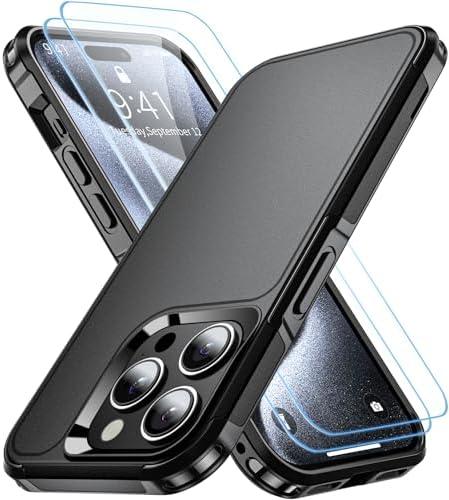 Pack Of 3 AEDILYS for iPhone 15 Pro Case,[18 FT Military Grade Drop Protection],with 2X[9H Screen Protector ] Slim & Tough Full-Body Protective Official Certification Phone case (Black, iPhone 15 Pro)