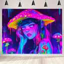 BlissYard Anime Characters Blacklight Tapestry Banner 79x59 Inch Neon Tapestry Psychedelic Alien Bong Cosmic Mushroom Black Light Tapestries Bohemian Spiritual Galaxy Decor Wall Glow In The Dark Hanging Trippy