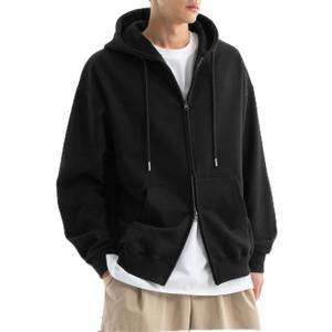 MAJECLO Men’s Lightweight Oversized Zip Up Hoodie 240GSM Drop Shoulder Two-Way Zipper Soft Fabric Sweatshirt Jacket (Small, Oversized_Black)