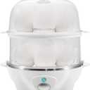 Elite Gourmet EGC1405W 2-Tiered Rapid Egg Cooker, 5-Egg Poacher, Omelets, Soft, Medium, Hard-Boiled Eggs with Auto Shut-Off and Buzzer, BPA Free, 14 eggs, White