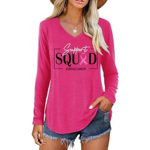 Casual V Neck Shirt for Women Funny Letter Graphic Long Sleeve Tee Holiday Party Family Matching Tops Large