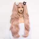 ANOGOL Hair Cap+ ( 2 Bears ) Light Pink Cosplay Wig Long Synthetic Wigs For Women Costume Party Halloween Christamas Wig With Hair Accessory