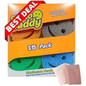 Sponges Set - Variety Colors - Scratch-Free Multipurpose Dish Sponge(15Pack)& 100% Cotton Waffle Weave Kitchen Dish Cloths(2Pack) for Kitchen, Bathroom,Sink,Stove,Shower