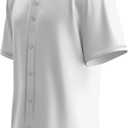 Baseball Jerseys Blank Button Down Shirts Plain Casual Short Sleeve Hipster Hip Hop Sports Adults Uniforms (White, XXXL)
