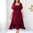 CICIDUDU Plus Size Casual Maxi Dresses for Curvy Women Short Sleeve Empire Waist Smocked Wedding Guest Dress Button Down (Green, XXL)
