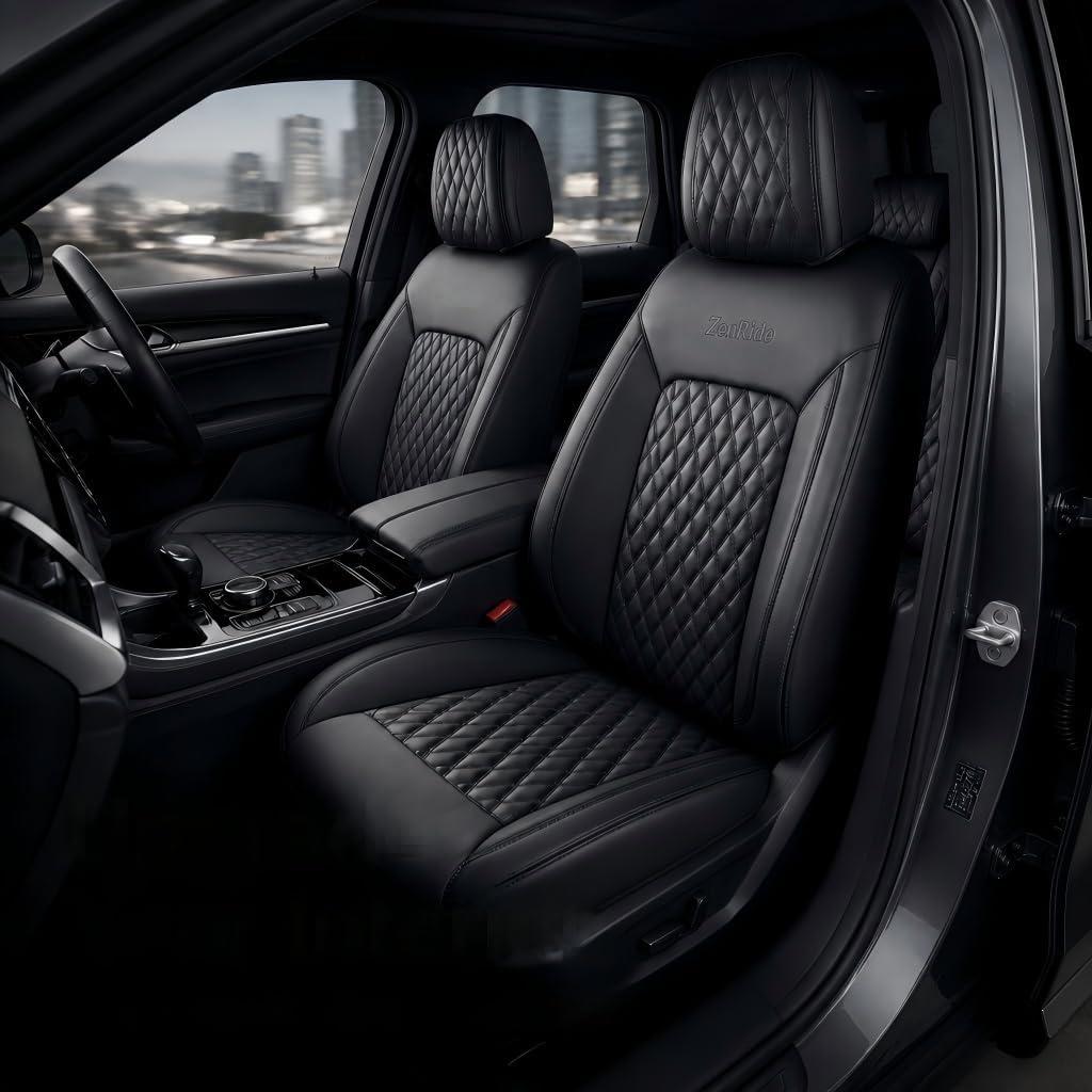 Black Thick Nappa Leather Automotive Front Car Seat Covers Set of 2