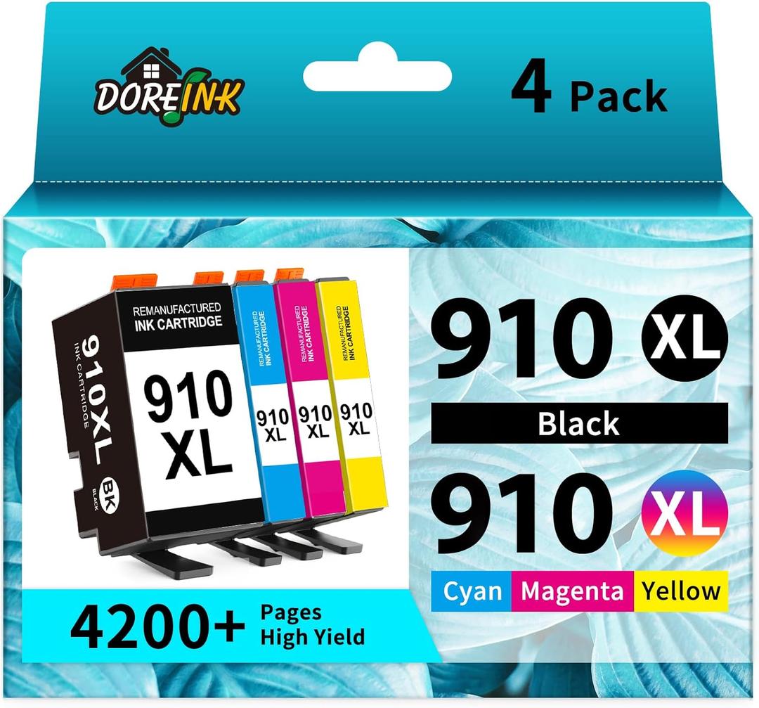 910XL Ink Cartridges Replacement for HP 910XL Ink Cartridges Combo Pack for HP 910 Ink Black and Color Cartridges Work for HP OfficeJet Pro 8020 8010 8025 8028 8034 8015 Printers 4 Pack