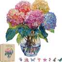 300 Pieces Flowers Wooden Puzzles for Adults, Hydrangea Unique Shaped Wooden Jigsaw Puzzles for Adults, Irregular Adult Wood Puzzle Creative Gift for Family Game