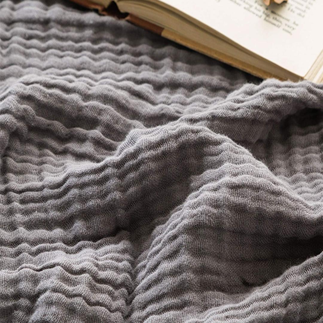 EMME Cotton Throw Blanket for Couch Soft Muslin Blankets 50"x60" Lightweight Breathable Blanket All Season Gauze Blanket, Grey