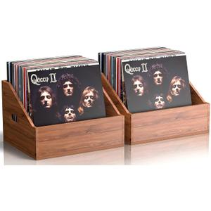 2 Pack Wood Vinyl Record Storage, Retro & Durable Vinyl Crate and Record Holder, Album Storage Record Case Box for 120+ Records, Perfect Record Organizer for Home Decor and Collection Display(Brown)