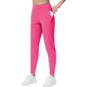Dragon Fit Joggers for Women with Pockets,High Waist Workout Yoga Tapered Sweatpants Women's Lounge Pants (Large, Bright Pink)