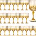 7OZ Plastic Wine Glasses, 24Pcs Amber Reusable Drinking Cups Vintage Champagne Flutes, Plastic Crystal Water Goblets for Parties Stemmed Shatterproof Drinking Glasses for Wedding, Toasting Party