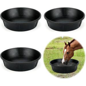 3Pcs Heavy Duty Rubber Feeder Pan, 12Q/3Gal Horses Feed Pan, Large Feed Bucket for Animal Feeding, Livestock Water Bowl Chicken Dust Bath Tub for Horse Goat Pig Dog Farm Livestock Poultry